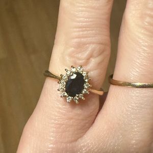 Blue spinel, white topaz 14k gold ring- size 4